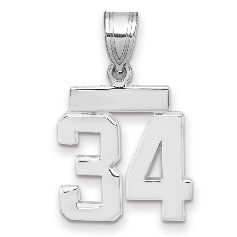 14k White Goldw Small Polished Number 34 Charm