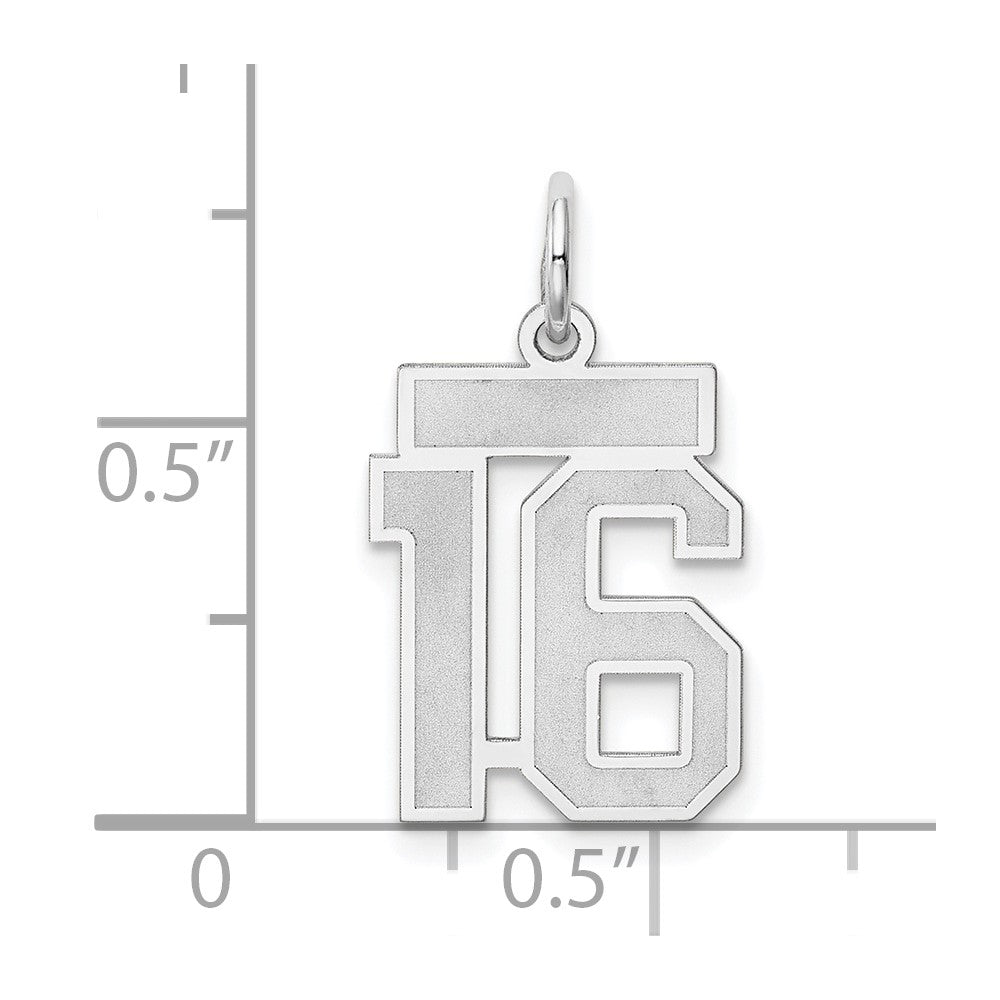14k White Goldw Small Satin Number 16 Charm