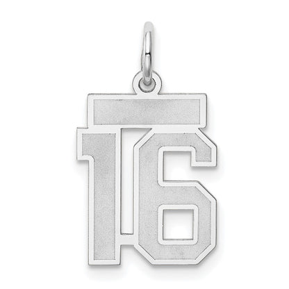14k White Goldw Small Satin Number 16 Charm