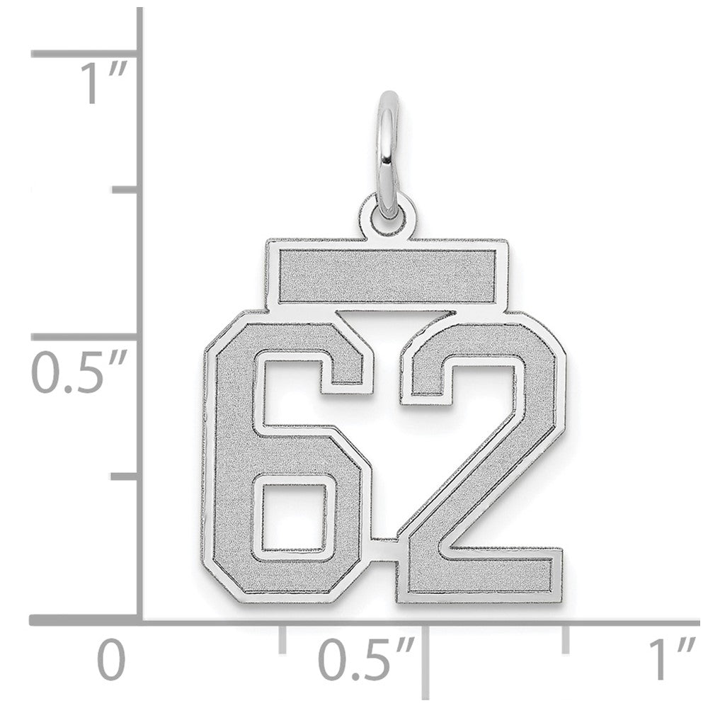 14k White Goldw Small Satin Number 62 Charm