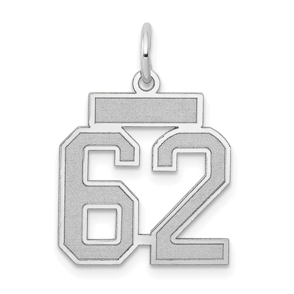 14k White Goldw Small Satin Number 62 Charm
