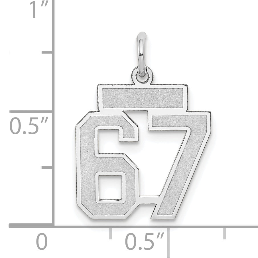 14k White Goldw Small Satin Number 67 Charm