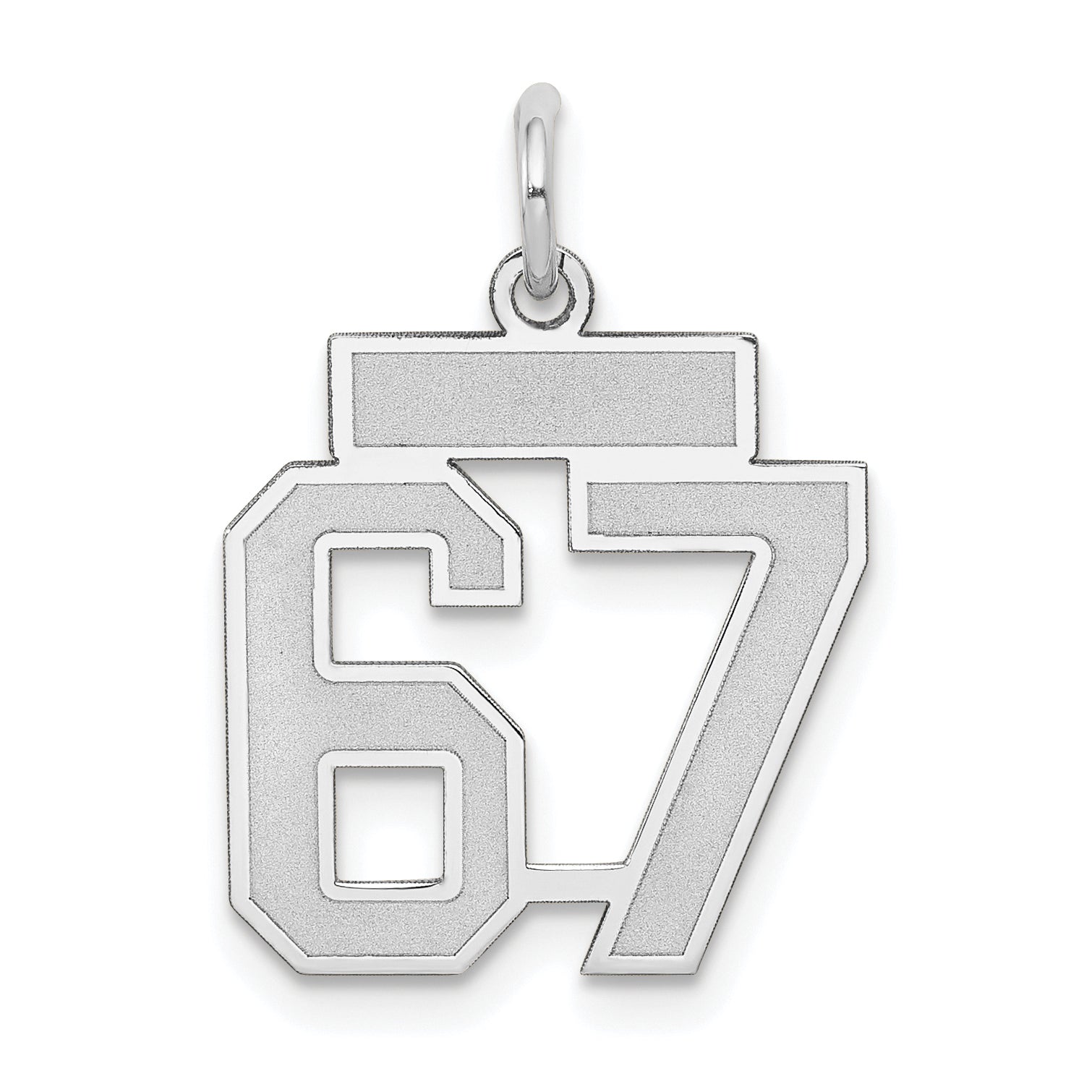 14k White Goldw Small Satin Number 67 Charm