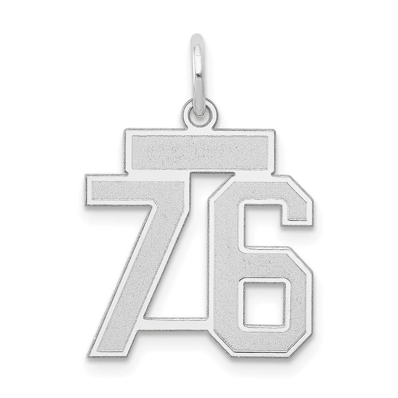 14k White Goldw Small Satin Number 76 Charm