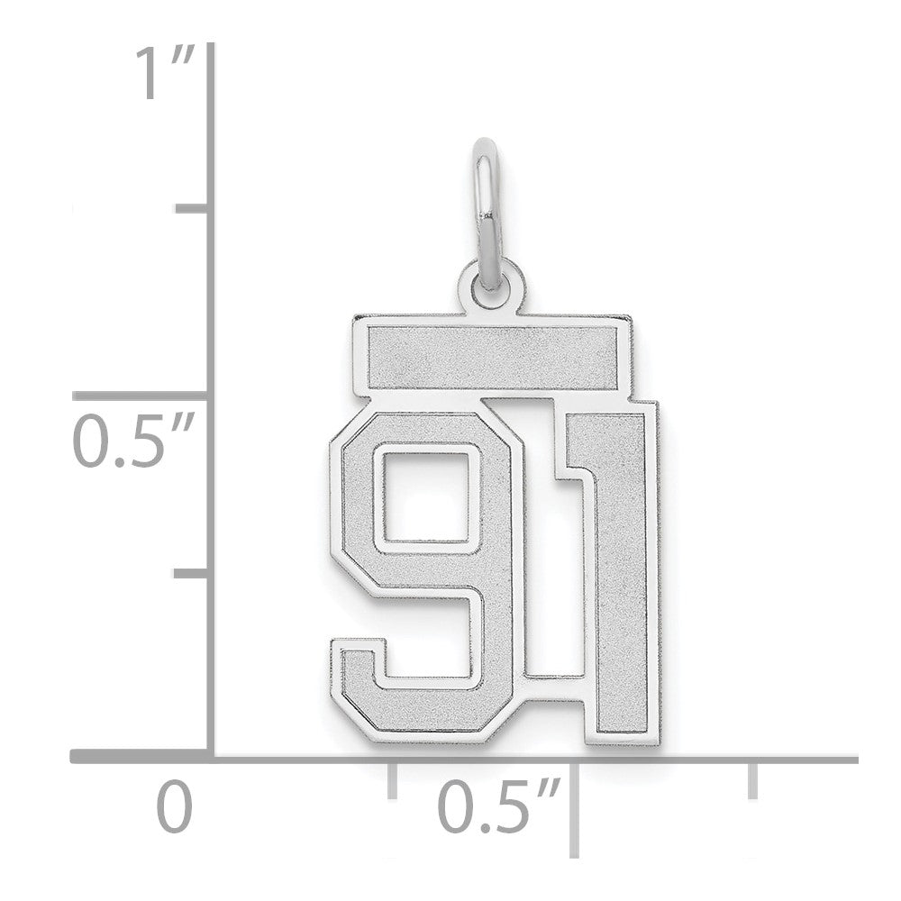 14k White Goldw Small Satin Number 91 Charm
