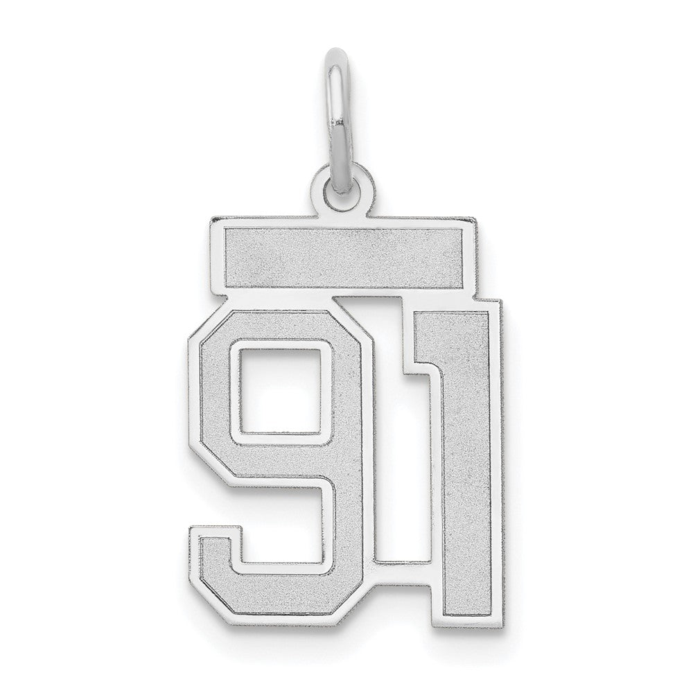 14k White Goldw Small Satin Number 91 Charm