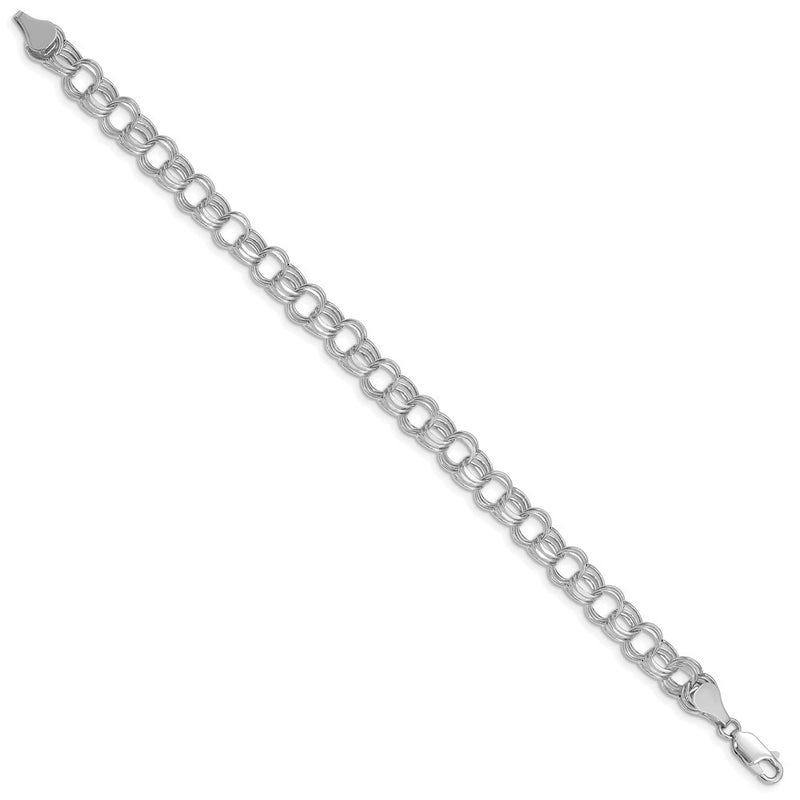 14K White Gold 7.5mm Hollow Triple Link 8.25 Inch Charm Bracelet
