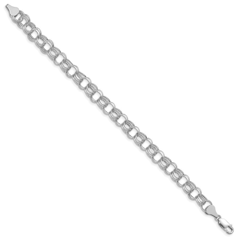 14K White Gold 8.5mm Hollow Triple Link 8.25 Inch Charm Bracelet
