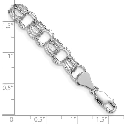 14K White Gold 8.5mm Hollow Triple Link 8.25 Inch Charm Bracelet
