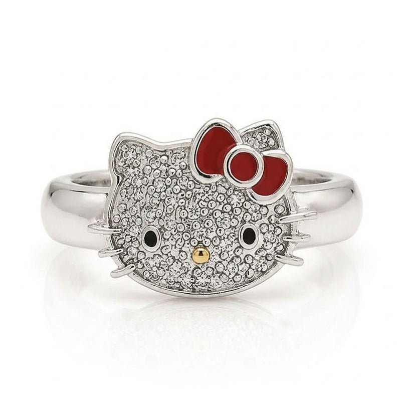 Sterling Silver Hello Kitty Diamond Collection Red Enamel Accent Ring