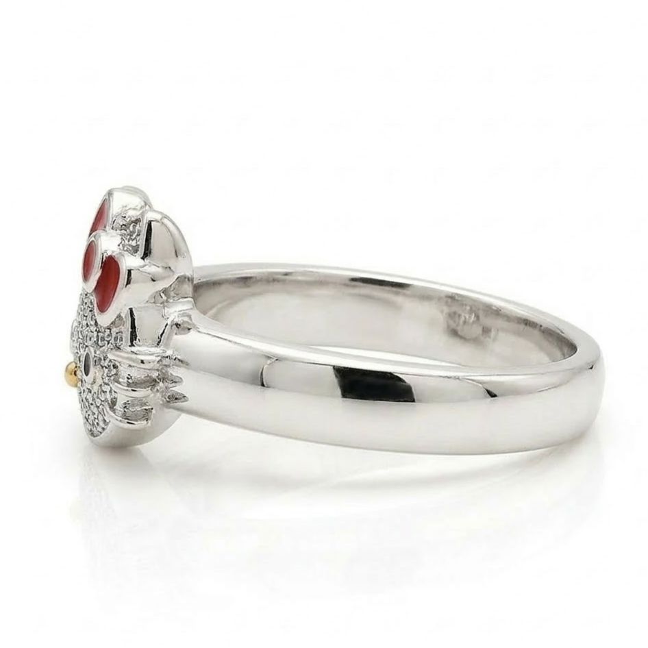 Sterling Silver Hello Kitty Diamond Collection Red Enamel Accent Ring