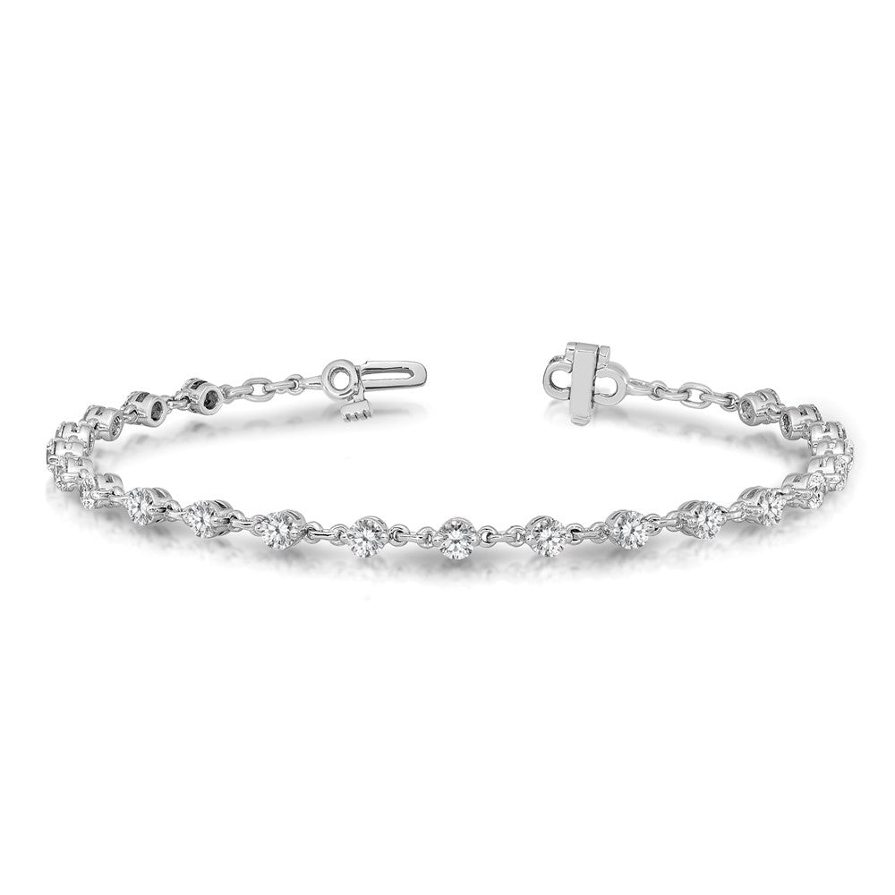 14K White Gold Complete 2.25 Carat Round Aa Diamond 2 Prong 7 Inch Tennis Bracelet