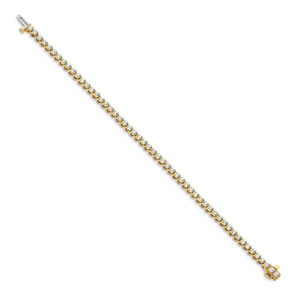 14K Yellow Gold Complete 4.18 Carat Round A Diamond 2 Prong 7 Inch Tennis Bracelet