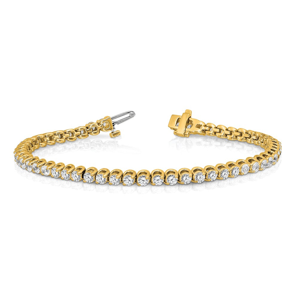 14K Yellow Gold Complete 4.18 Carat Round A Diamond 2 Prong 7 Inch Tennis Bracelet