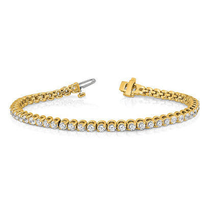 14K Yellow Gold Complete 4.18 Carat Round A Diamond 2 Prong 7 Inch Tennis Bracelet