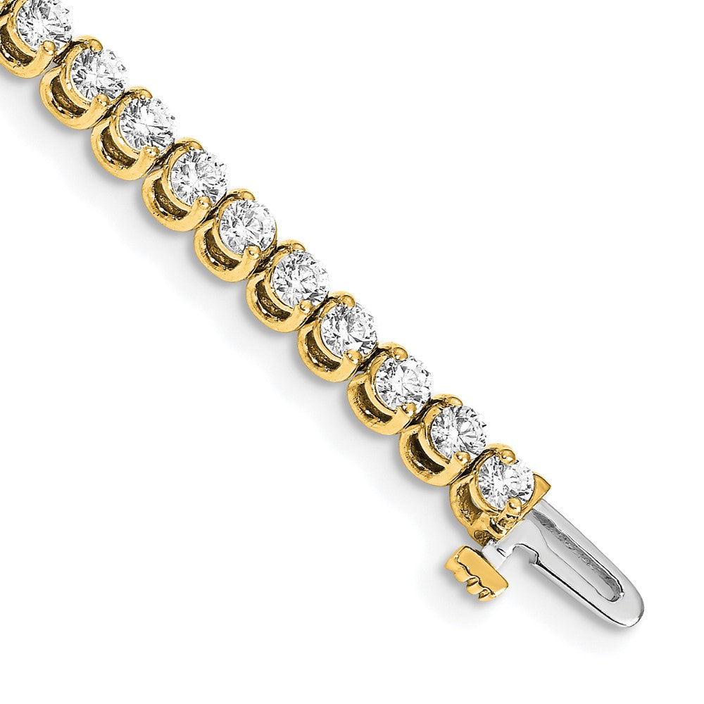 14K Yellow Gold Complete 4.18 Carat Round A Diamond 2 Prong 7 Inch Tennis Bracelet
