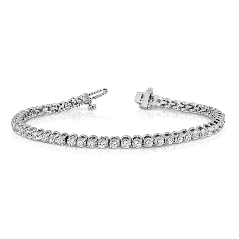 14K White Gold Complete 4.18 Carat Round A Diamond 2 Prong 7 Inch Tennis Bracelet