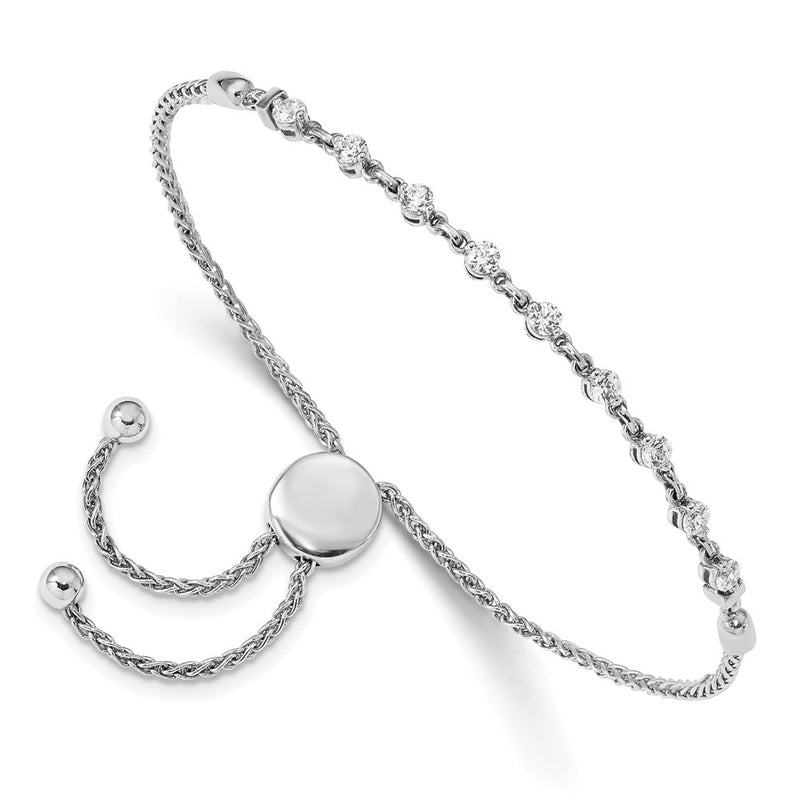 14K White Gold Polished Complete 1/2 Carat Aaa Diamond Adjustable Bracelet