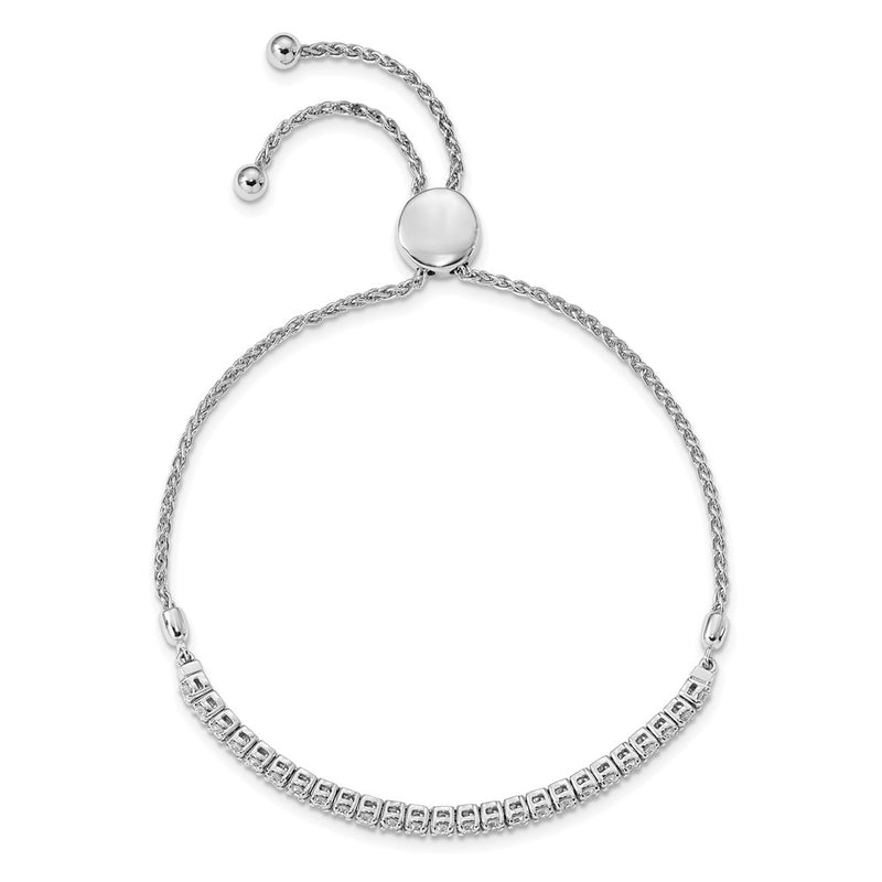 14K White Gold Polished Complete 1 Carat Aaa Diamond Adjustable Bracelet