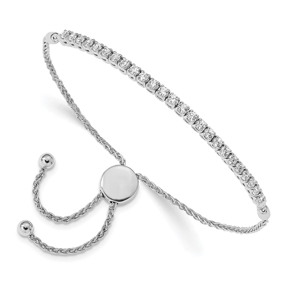14K White Gold Polished Complete 1 Carat Aaa Diamond Adjustable Bracelet