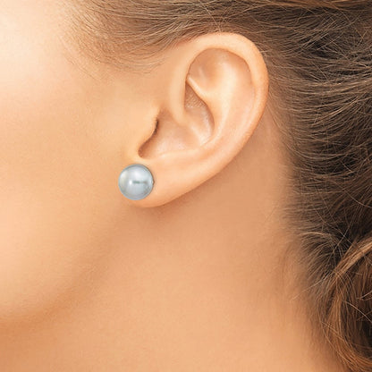 14K Yellow Gold 10-11mm Grey Button Freshwater Cultured Pearl Stud Post Earrings