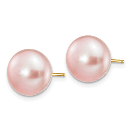 14K Yellow Gold 10-11mm Purple Button Freshwater Cultured Pearl Stud Post Earrings