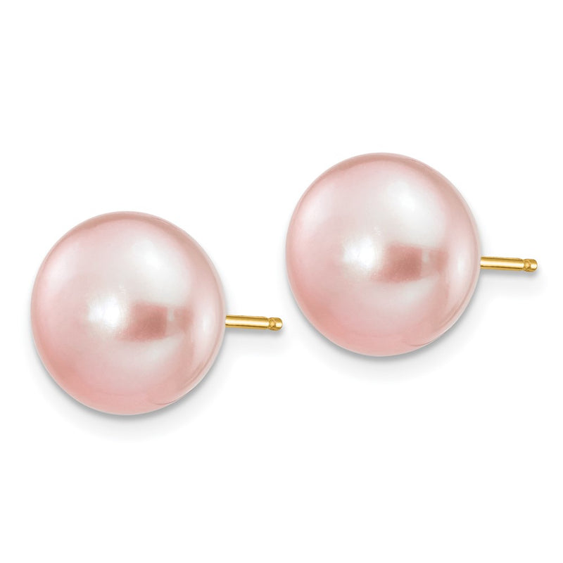 14K Yellow Gold 10-11mm Purple Button Freshwater Cultured Pearl Stud Post Earrings