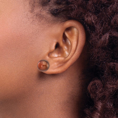 14K Yellow Gold 11-12mm Brown Button Freshwater Cultured Pearl Stud Post Earrings