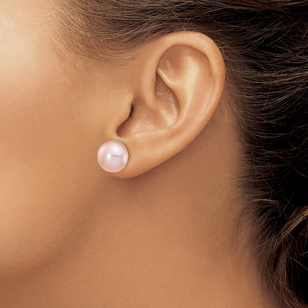 14K Yellow Gold 11-12mm Purple Button Freshwater Cultured Pearl Stud Post Earrings