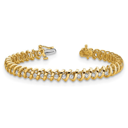 14K Yellow Gold Complete 0.93 Carat Round A Diamond Fancy Spiral 7 Inch Tennis Bracelet
