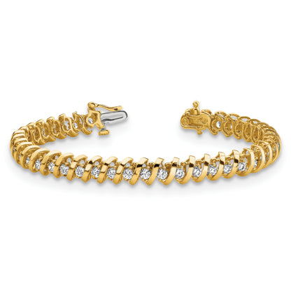14K Yellow Gold Complete 0.93 Carat Round Aaa Diamond Fancy Spiral 7 Inch Tennis Bracelet