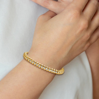 14K Yellow Gold Complete 0.93 Carat Round A Diamond Fancy Spiral 7 Inch Tennis Bracelet