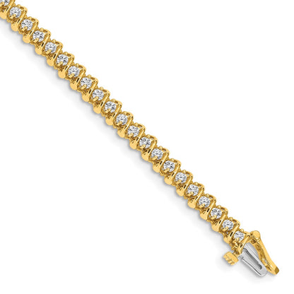 14K Yellow Gold Complete 1.4 Carat Round Vs Diamond Fancy Spiral 7 Inch Tennis Bracelet