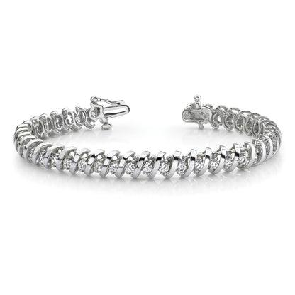 14K White Gold Complete 1.95 Carat Round Aaa Diamond Fancy Spiral 7 Inch Tennis Bracelet