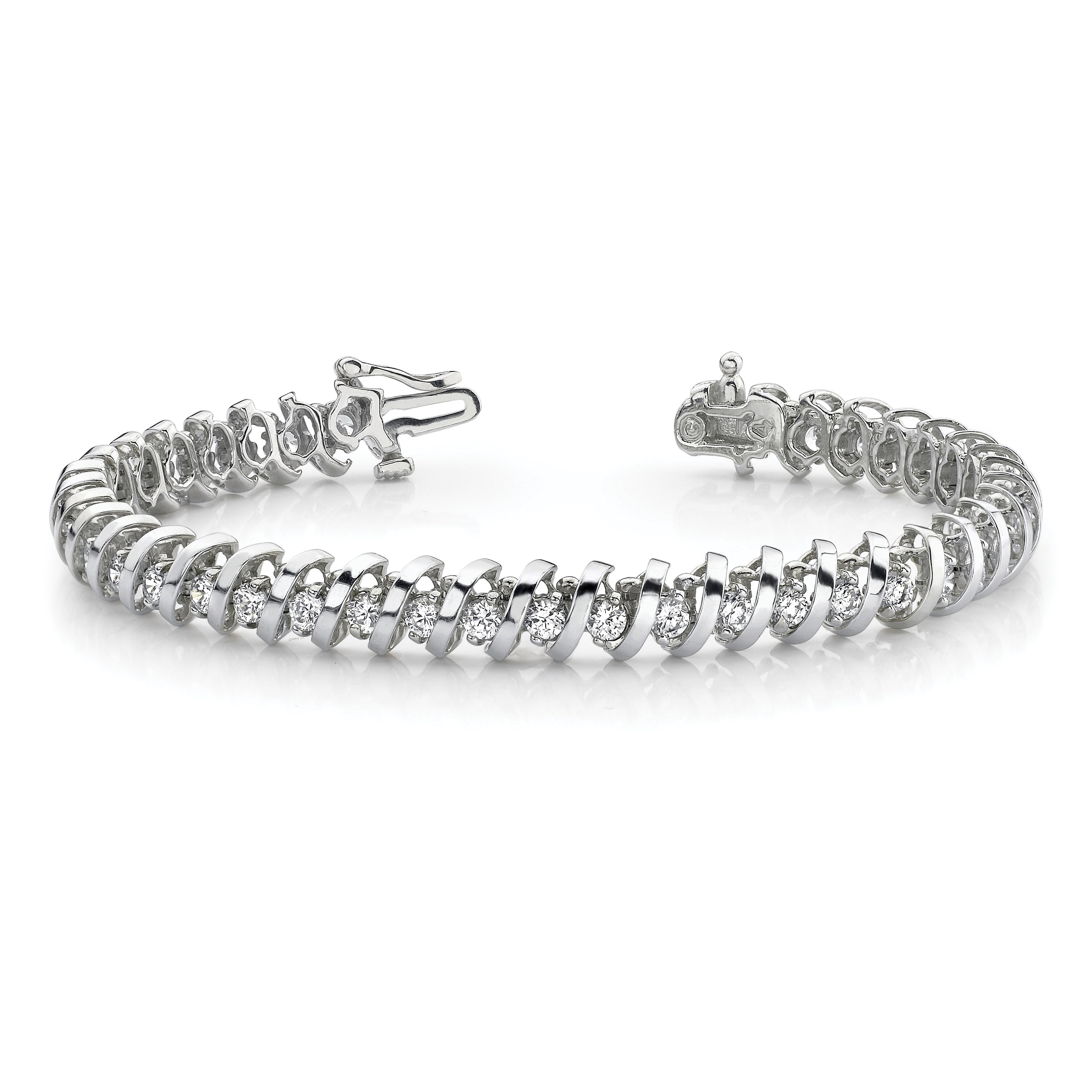 14K White Gold Complete 1.95 Carat Round Vs Diamond Fancy Spiral 7 Inch Tennis Bracelet