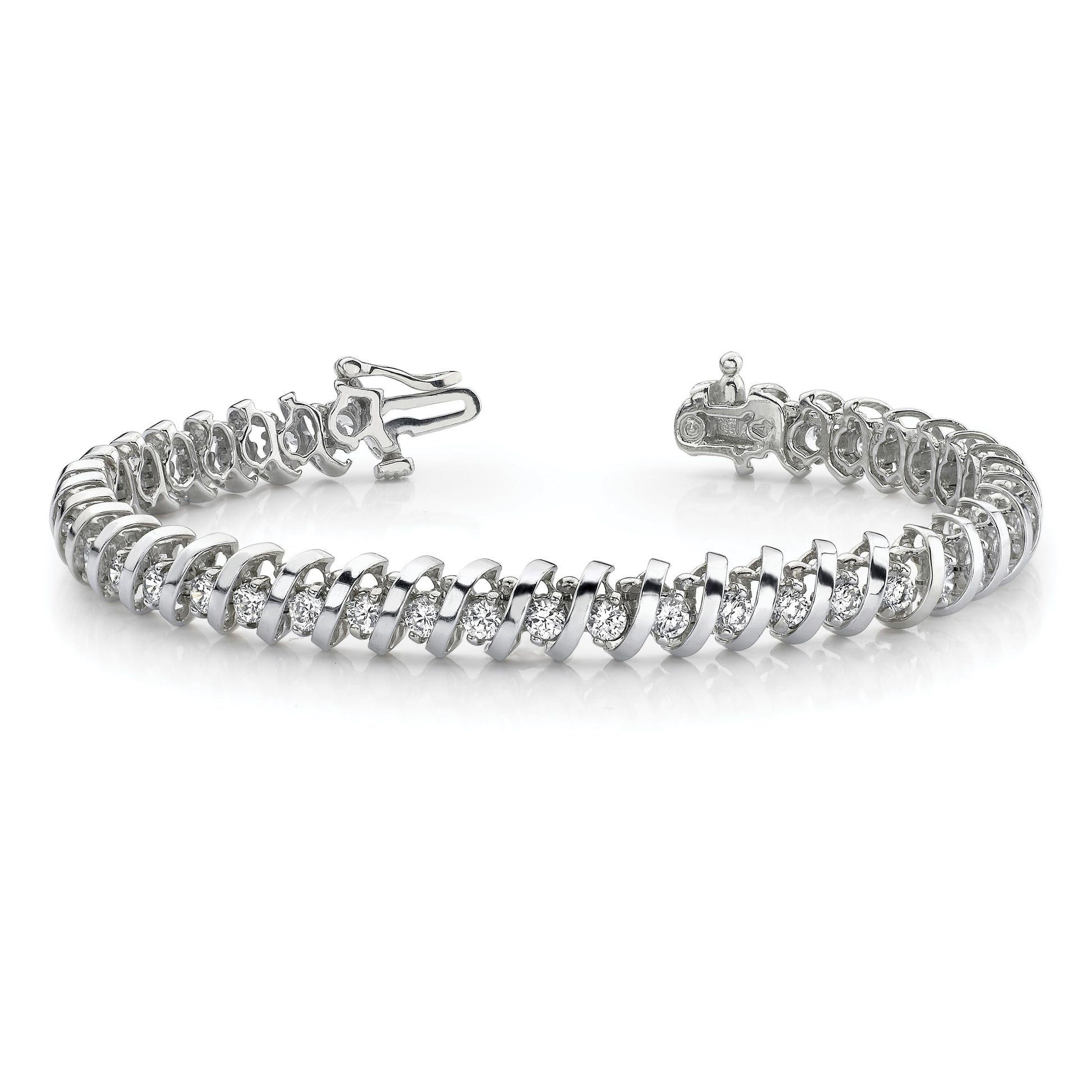 14K White Gold Complete 1.95 Carat Round Vs Diamond Fancy Spiral 7 Inch Tennis Bracelet