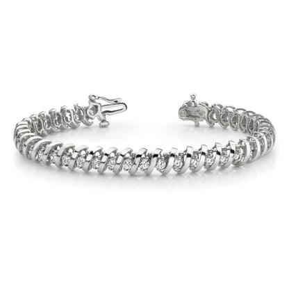 14K White Gold Complete 1.95 Carat Round Vs Diamond Fancy Spiral 7 Inch Tennis Bracelet