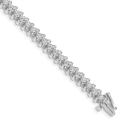 14K White Gold Complete 3.31 Carat Round A Diamond Fancy Spiral 7 Inch Tennis Bracelet