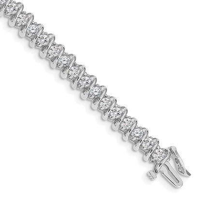 14K White Gold Complete 3.72 Carat Round A Diamond Fancy Spiral 7 Inch Tennis Bracelet