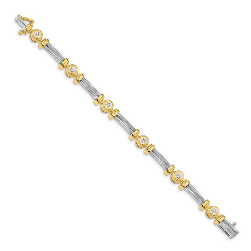 14K Two Tone Complete 1.4 Carat Round Aa Diamond Bezel And Twisted Bar 7 Inch Bracelet