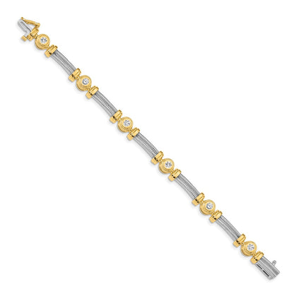 14K Two Tone Complete 1.4 Carat Round Vs Diamond Bezel And Twisted Bar 7 Inch Bracelet