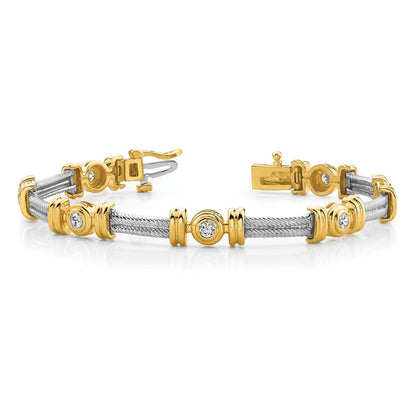 14K Two Tone Complete 1.4 Carat Round Aaa Diamond Bezel And Twisted Bar 7 Inch Bracelet