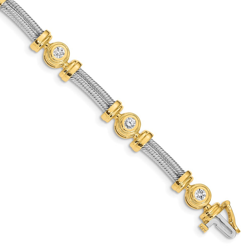 14K Two Tone Complete 1.4 Carat Round Vs Diamond Bezel And Twisted Bar 7 Inch Bracelet