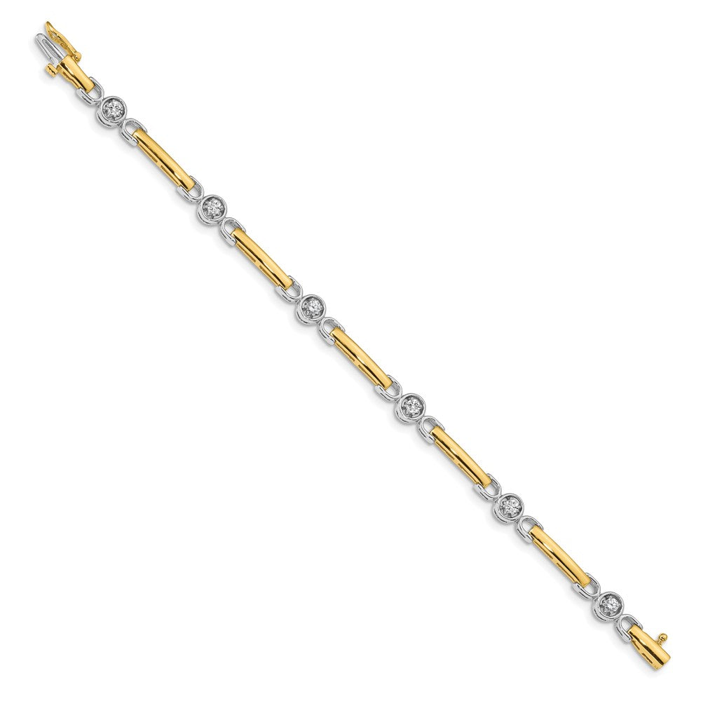 14K Two Tone Complete 1/2 Carat Round A Diamond Bar 7 Inch Tennis Bracelet