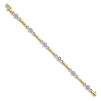 14K Two Tone Complete 1/2 Carat Round A Diamond Bar 7 Inch Tennis Bracelet