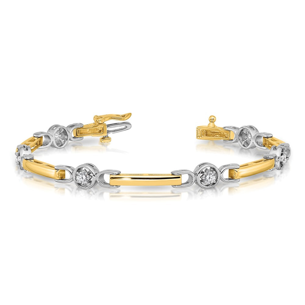 14K Two Tone Complete 1/2 Carat Round A Diamond Bar 7 Inch Tennis Bracelet