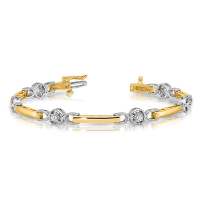 14K Two Tone Complete 1/2 Carat Round A Diamond Bar 7 Inch Tennis Bracelet