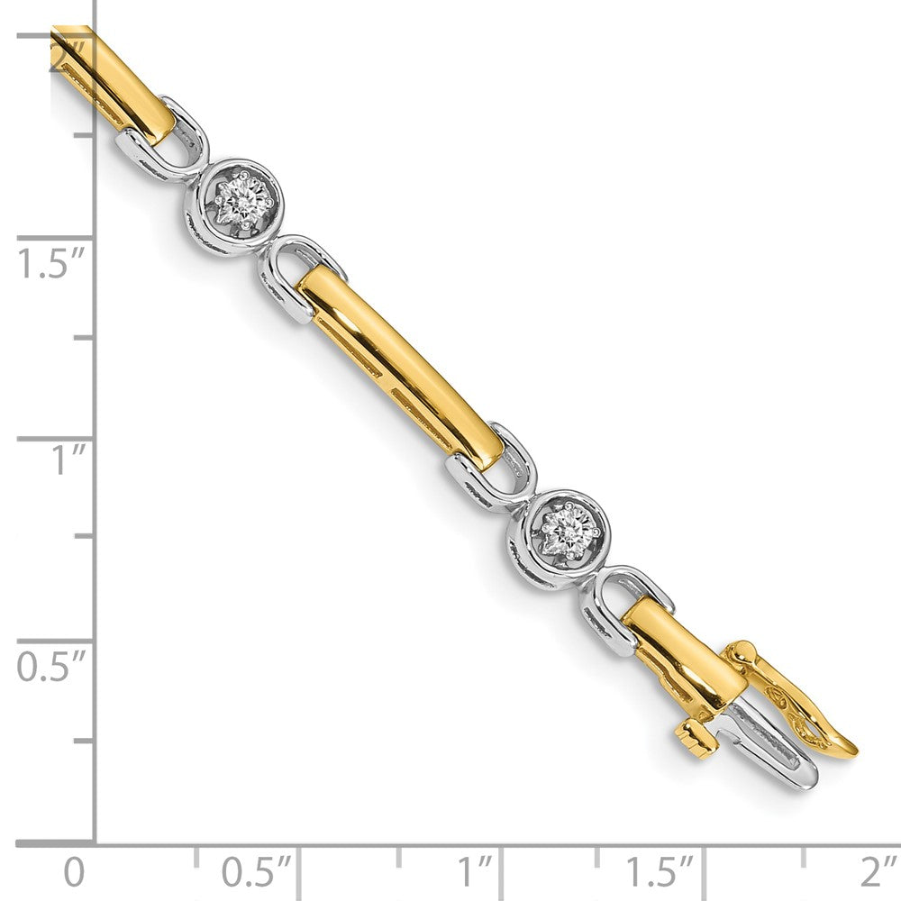 14K Two Tone Complete 1/2 Carat Round A Diamond Bar 7 Inch Tennis Bracelet