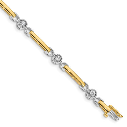 14K Two Tone Complete 1/2 Carat Round A Diamond Bar 7 Inch Tennis Bracelet