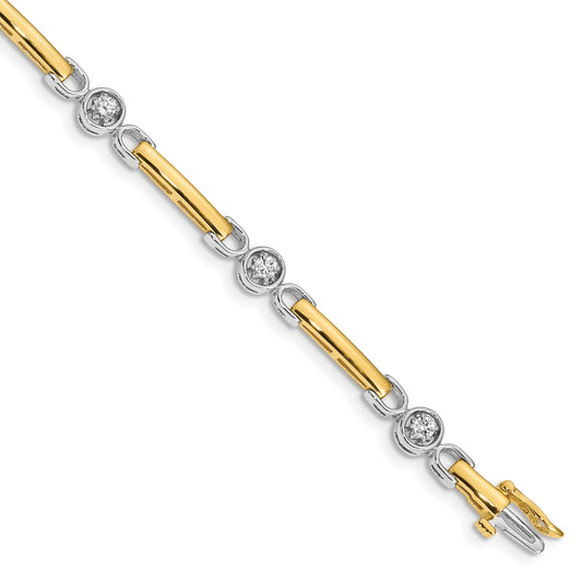 14K Two Tone Complete 1/2 Carat Round Vs Diamond Bar 7 Inch Tennis Bracelet